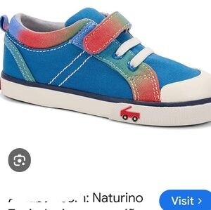 See Kai Run Kids Blue Canvas Sneakers with Rainbow Straps